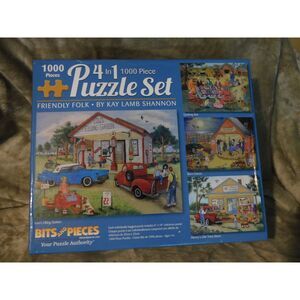Bits And Pieces Friendly Folk By Kay Lamb Shannon 4 In 1 1000 Piece Puzzle Set